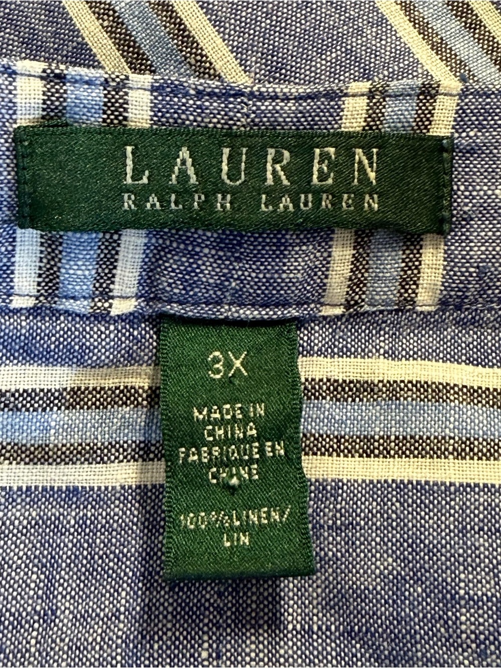 Lauren Ralph Lauren Oversized Striped Linen Tunic Top Sz 3X Coastal Breathable - Picture 9 of 10